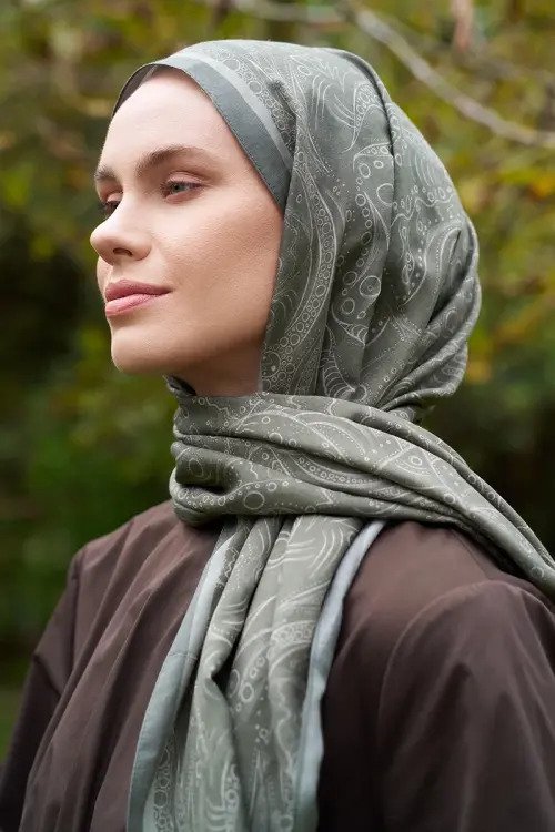 Astra Pattern Cotton Silk Shawl - Dark Green