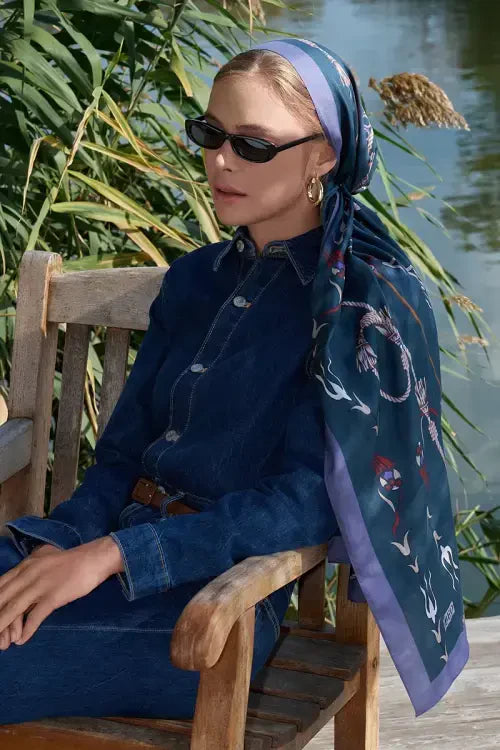 Sarmaşık Desen Pamuk İpek Şal - Lacivert