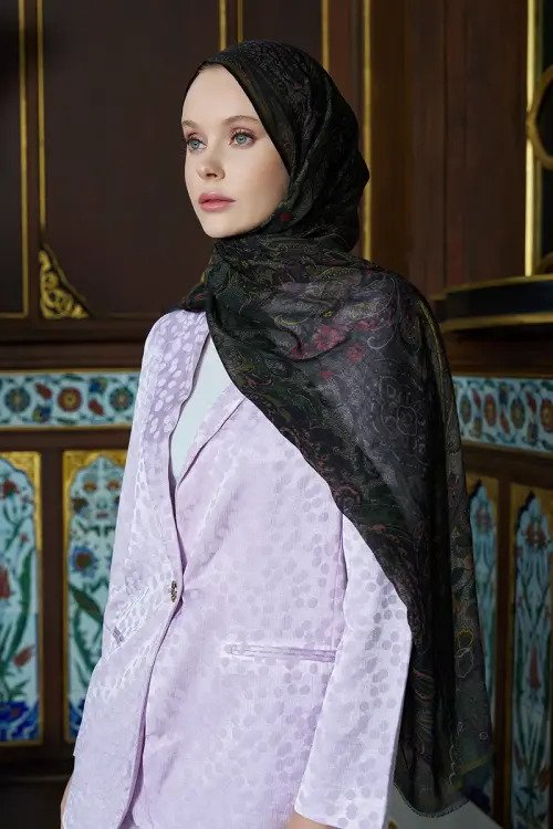 Yün İpek Seraph Şal - Mavi / Yeşil