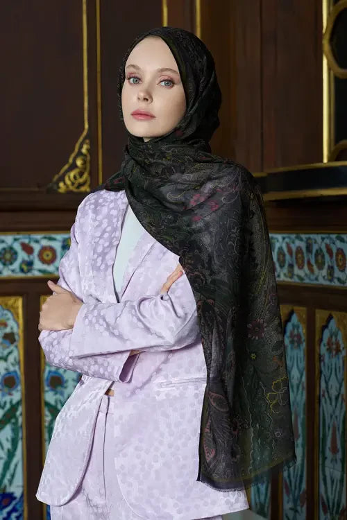 Yün İpek Seraph Şal - Koyu Yeşil