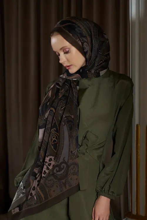 Pamuk İpek Floş Vespera Şal - Kahverengi