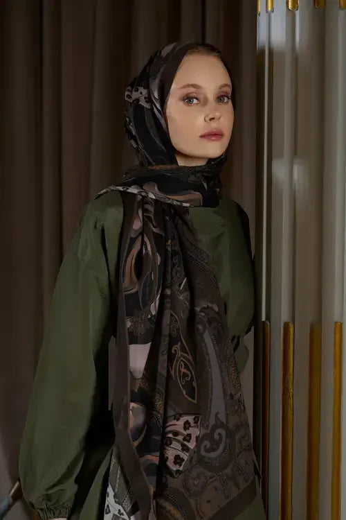 Pamuk İpek Floş Vespera Şal - Kahverengi