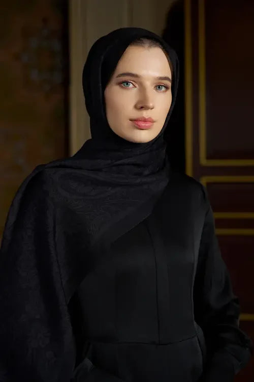 Pamuk İpek Floş Fiare Şal - Siyah