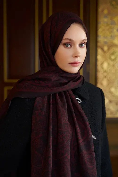 Pamuk İpek Floş Fiare Şal - Bordo