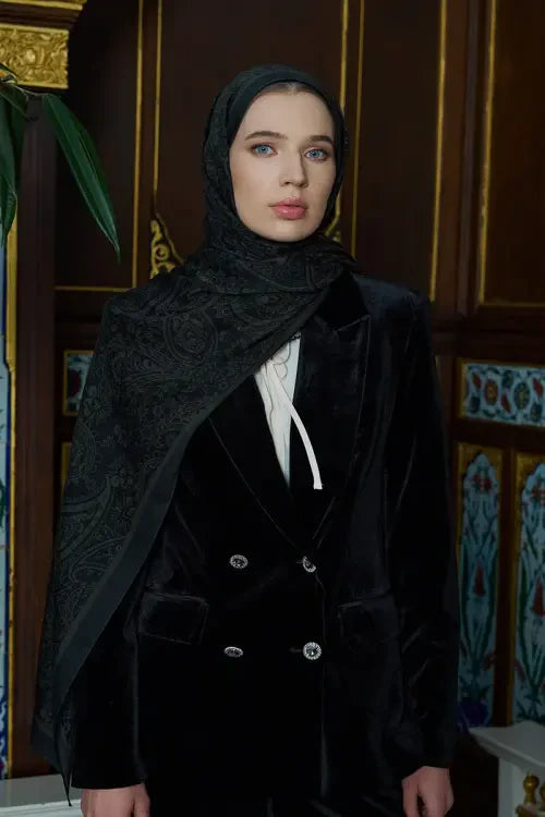 Pamuk İpek Floş Fiare Şal - Yeşil