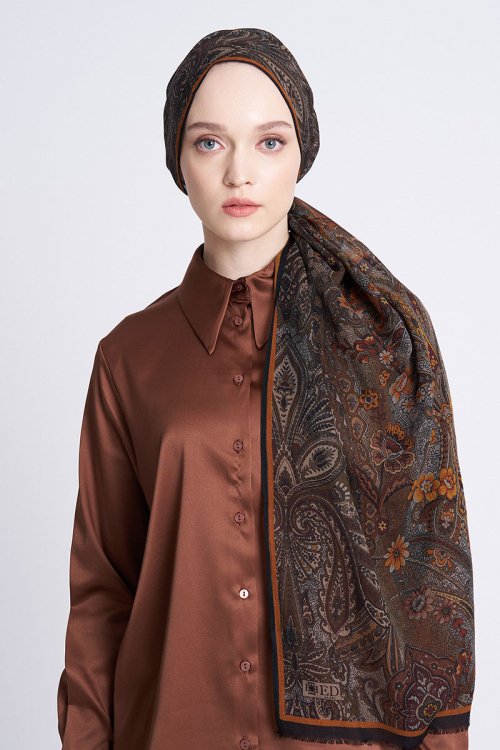 Yün İpek Seraph Şal - Kahverengi