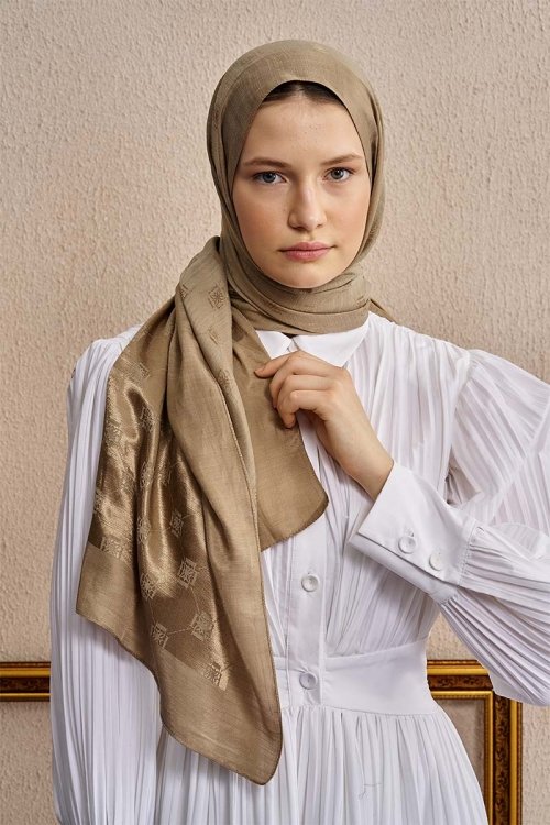 Double-Sided Logo Pattern Shawl - Dark Beige