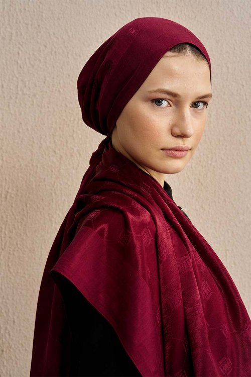 Double-Sided Logo Pattern Shawl - Burgundy