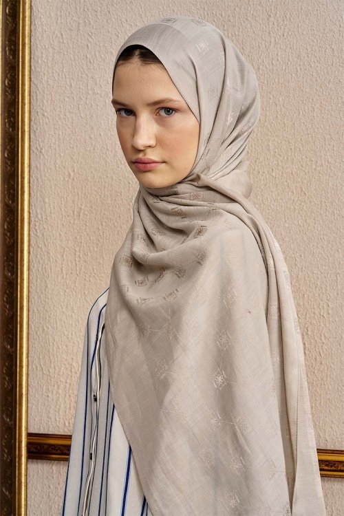 Double-Sided Logo Pattern Shawl - Beige