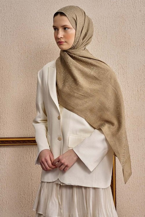 Double-Sided Ethnic Pattern Shawl - Dark Beige