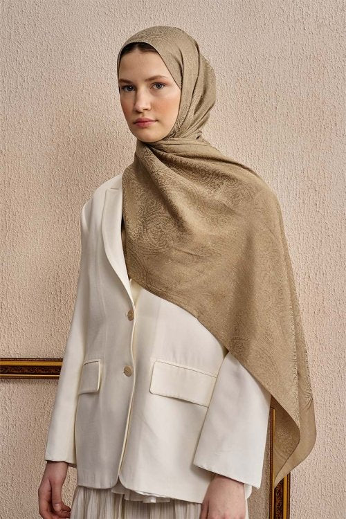 Double-Sided Ethnic Pattern Shawl - Dark Beige