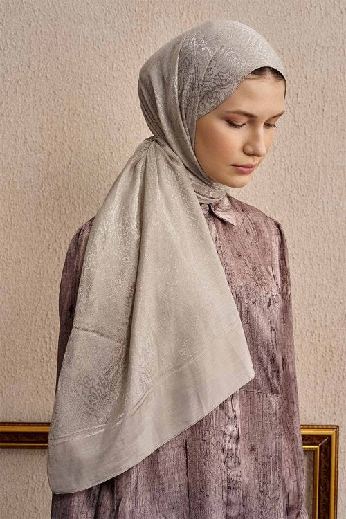 Double-Sided Ethnic Pattern Shawl - Mink