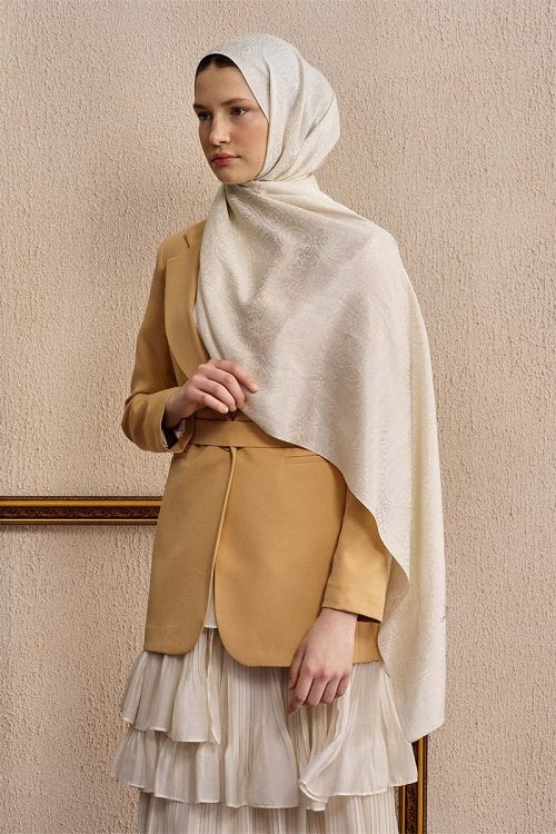 Double-Sided Ethnic Pattern Shawl - Off-White