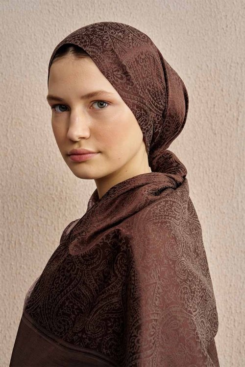 Double-Sided Ethnic Pattern Shawl - Brown