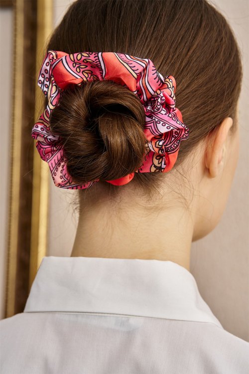 Scarf Detail Patterned Hair Clip - Orange