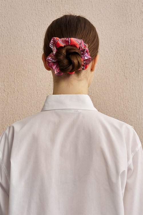 Scarf Detail Patterned Hair Clip - Orange