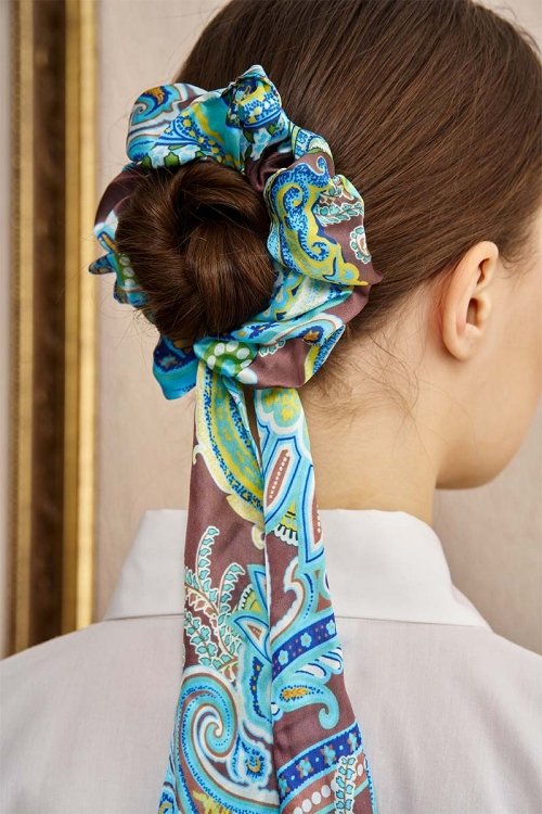 Scarf Detail Patterned Hair Clip - Blue