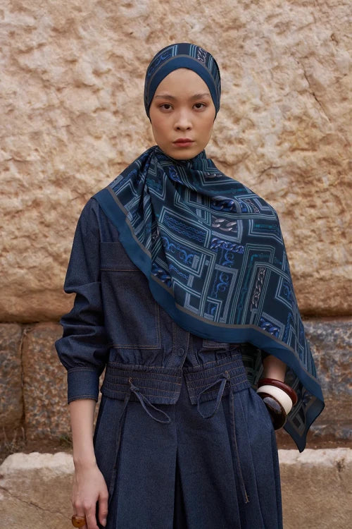 Sunrise Geometrik Desen Şal - Lacivert