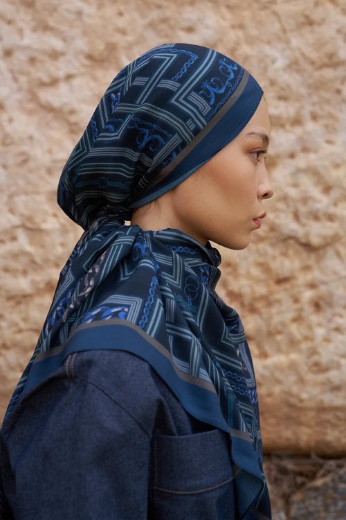 Sunrise Geometrik Desen Şal - Lacivert