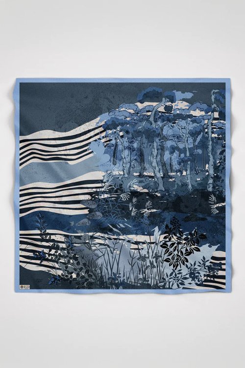 Glaze Botanic Desen Eşarp - Mavi