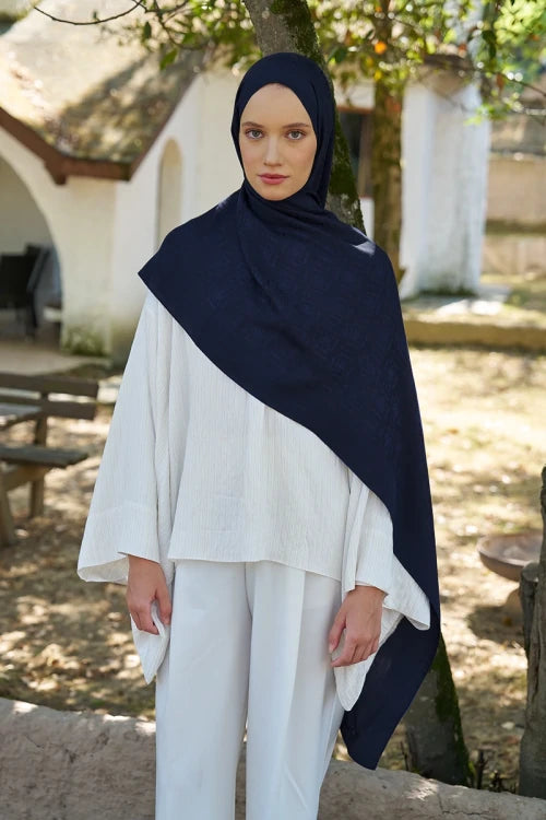 Naia Cotton Logo Pattern Shawl - Navy Blue