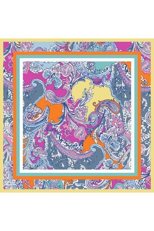 İpek Dokulu Çerçeveli Etnik Desen Eşarp