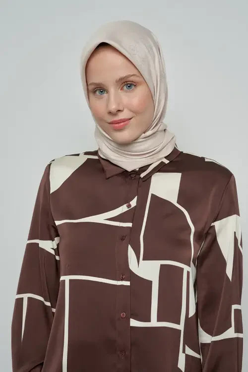 Pamuklu Eşarp Monogram Desen - Taş