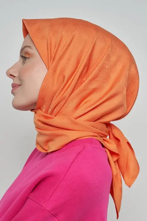 Pamuklu Eşarp Monogram Desen - Şeftali