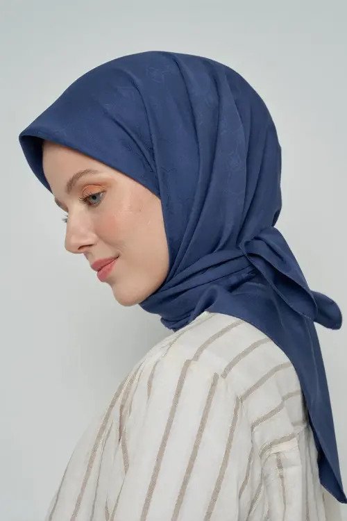 Pamuklu Eşarp Monogram Desen - Lacivert