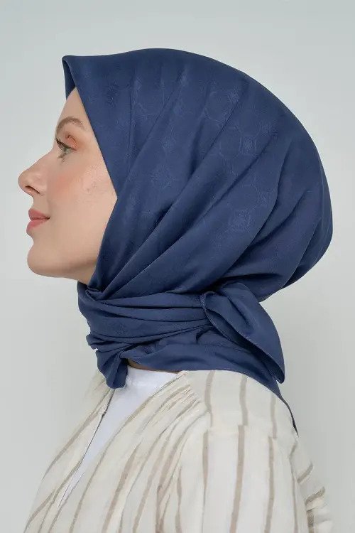 Pamuklu Eşarp Monogram Desen - Lacivert