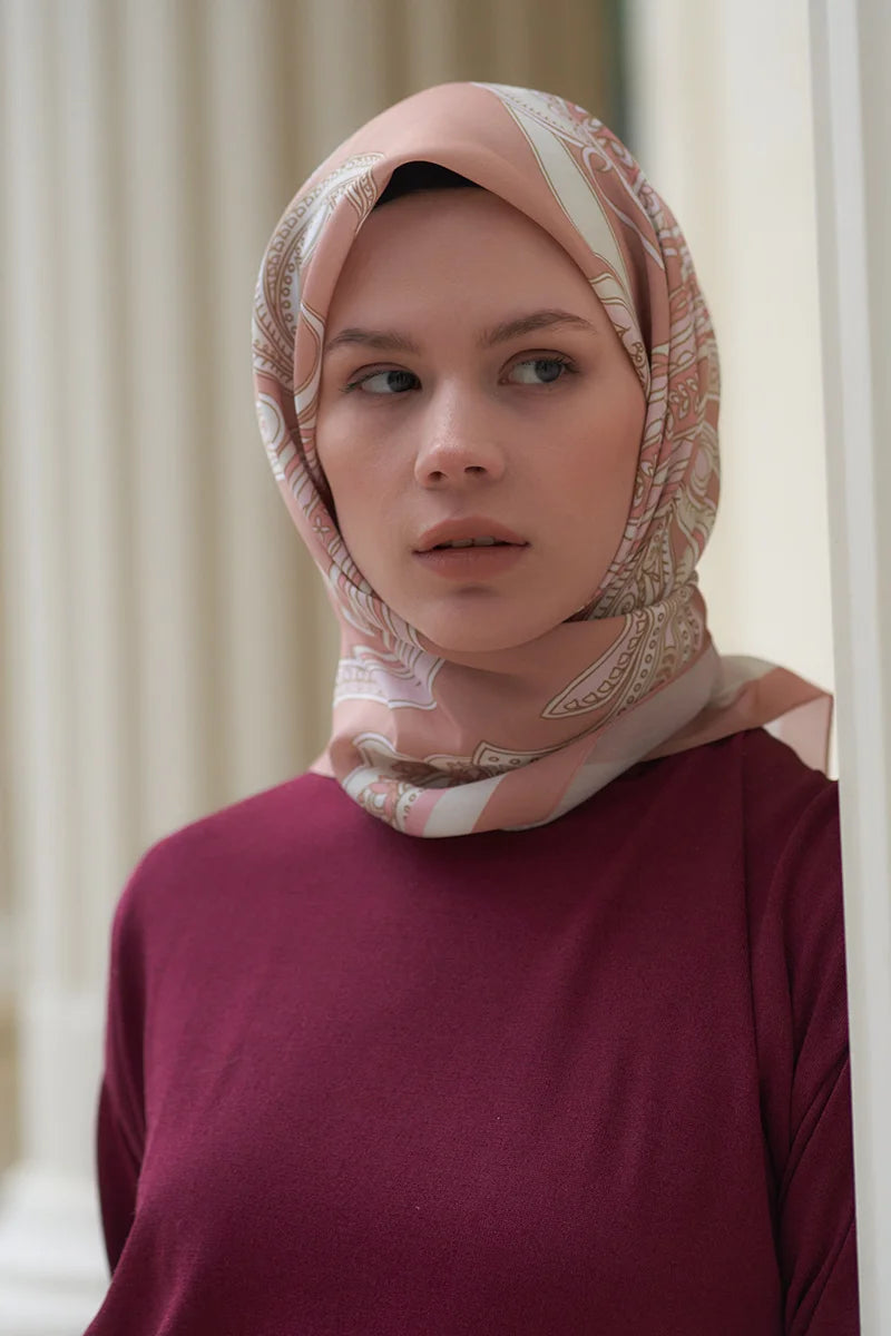 Motif Desen Modal Eşarp - Bej