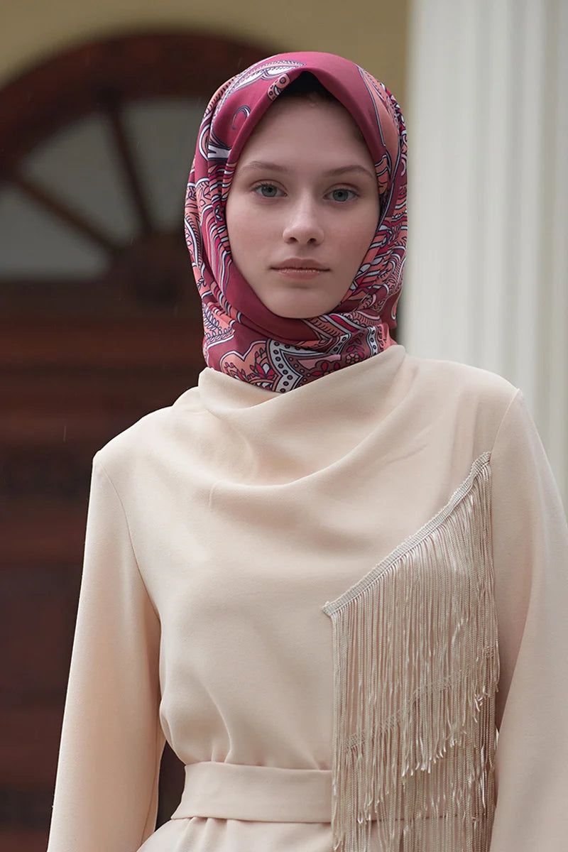 Motif Desen Modal Eşarp - Bordo