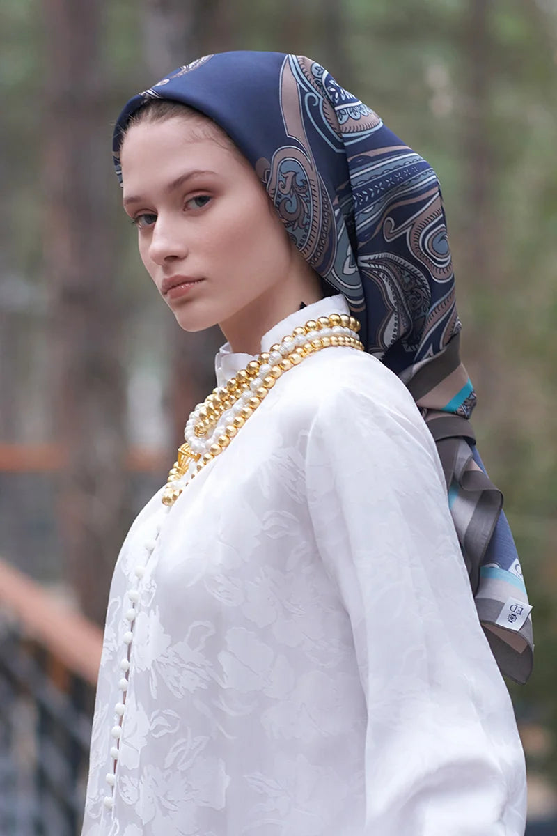 Motif Desen Modal Eşarp - Lacivert