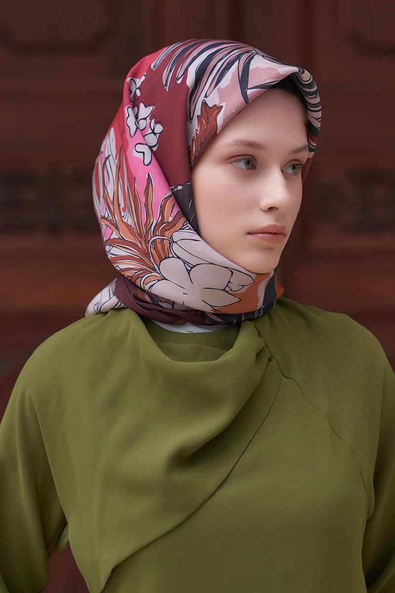 Tuval Desen Modal Eşarp - Bordo