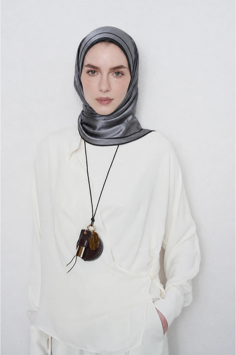 Twill İpek Eşarp - Gri