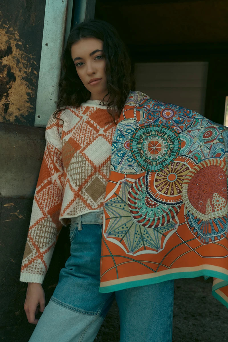 Desenli Modal Eşarp Analog - Turuncu