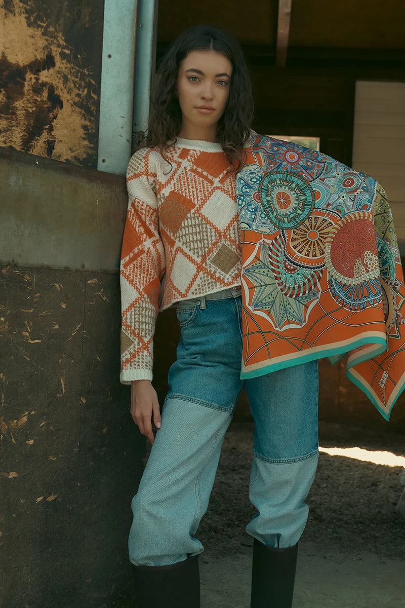 Desenli Modal Eşarp Analog - Turuncu