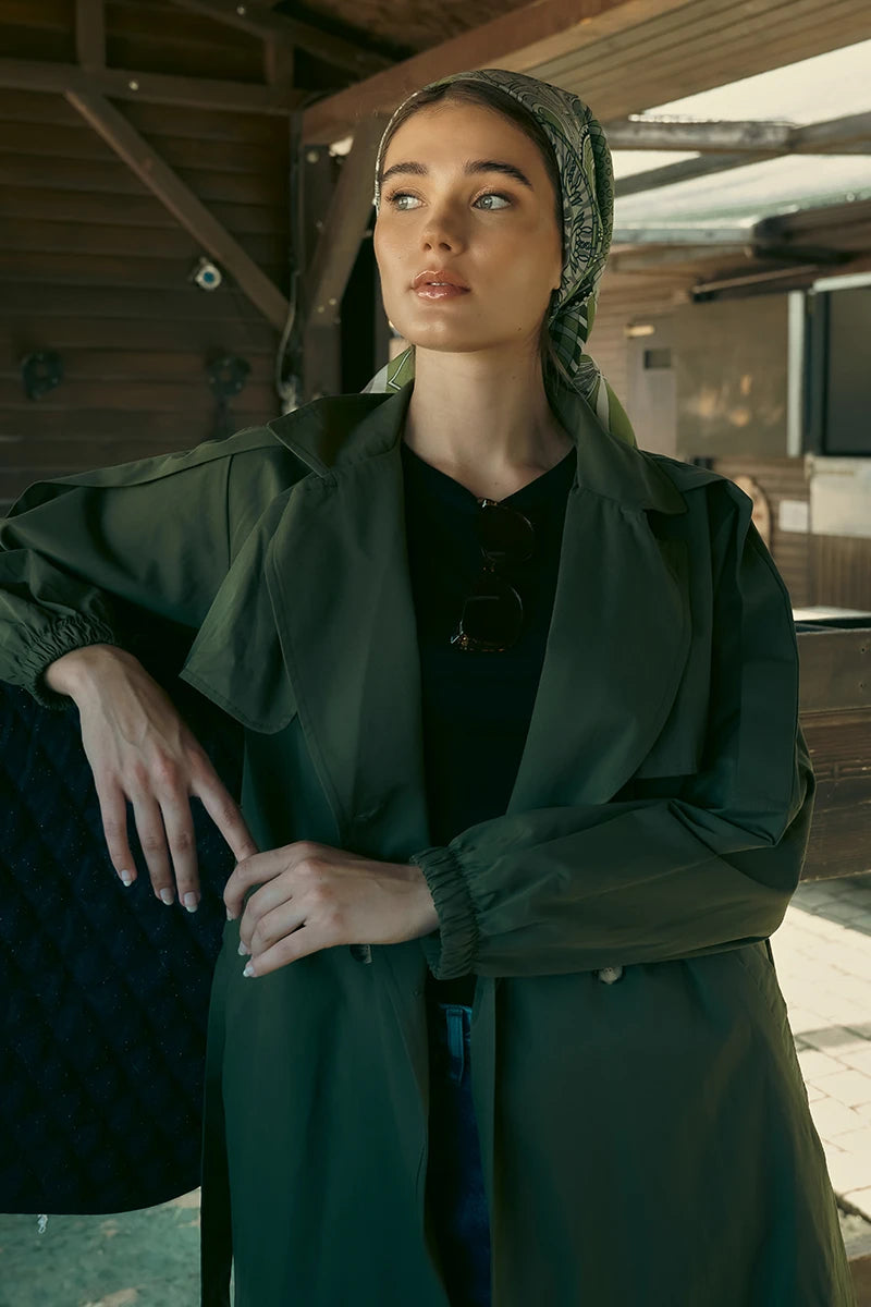 Desenli Modal Eşarp Analog - Yeşil