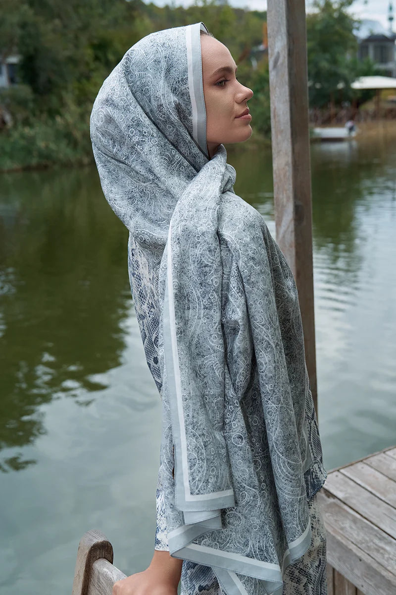 Astra Pattern Cotton Silk Shawl - Grey