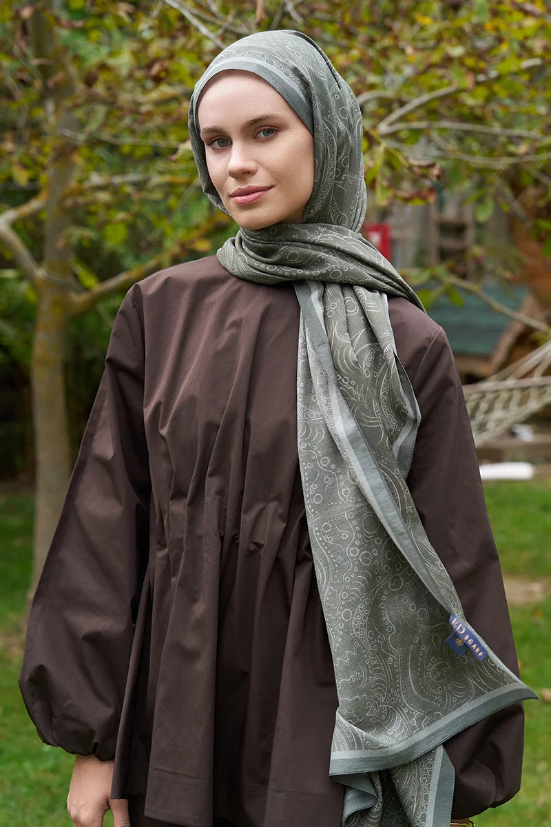 Astra Pattern Cotton Silk Shawl - Dark Green