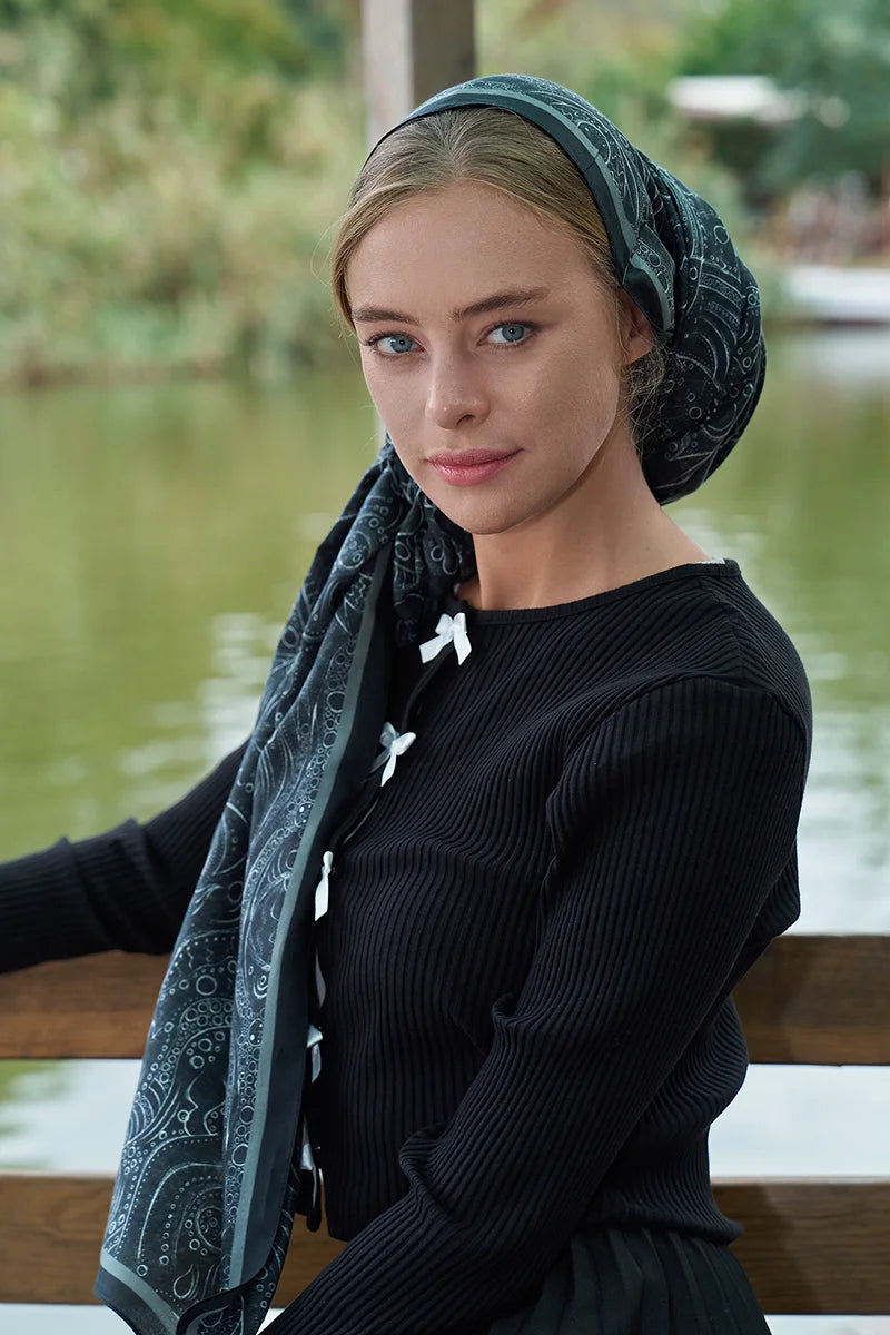 Astra Pattern Cotton Silk Shawl - Black