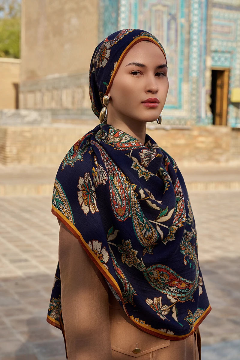 Bade Yün İpek Şal - Lacivert