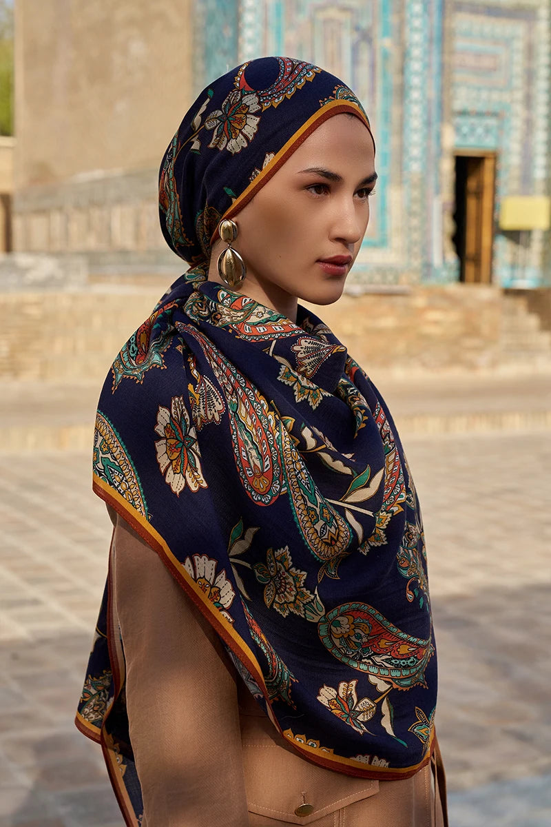 Bade Yün İpek Şal - Lacivert