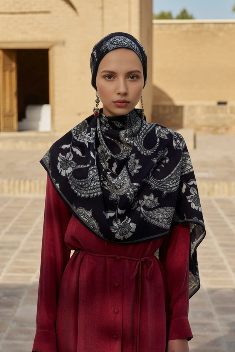 Bade Yün İpek Şal - Siyah