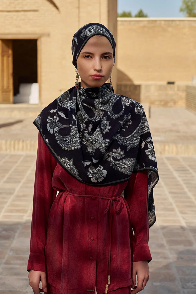 Bade Yün İpek Şal - Siyah