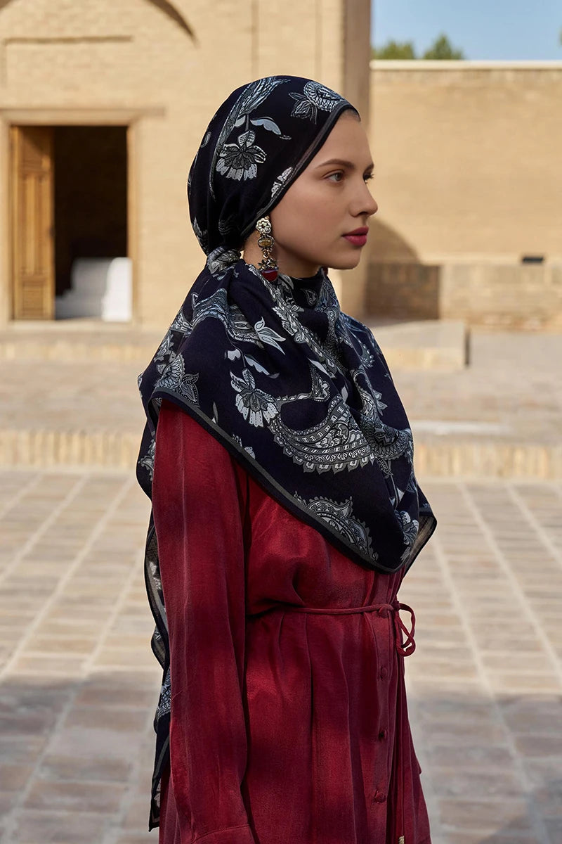 Bade Yün İpek Şal - Siyah