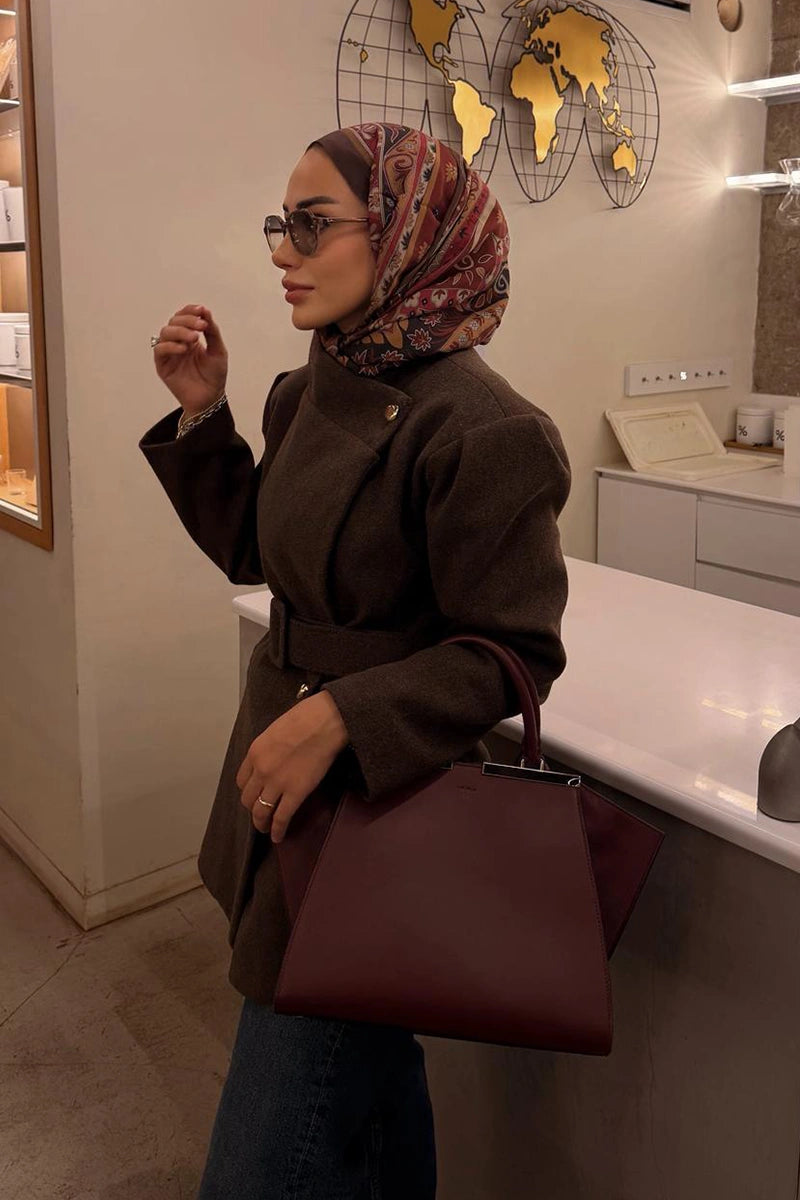 Bright Floş Viskon Şal - Kahverengi