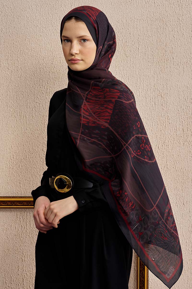 Celebrity Sable Şal - Bordo / Siyah