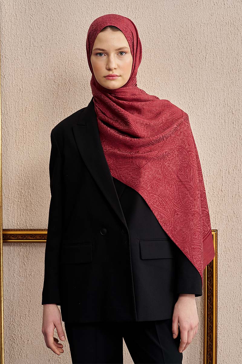 Double-Sided Ethnic Pattern Shawl - Burgundy