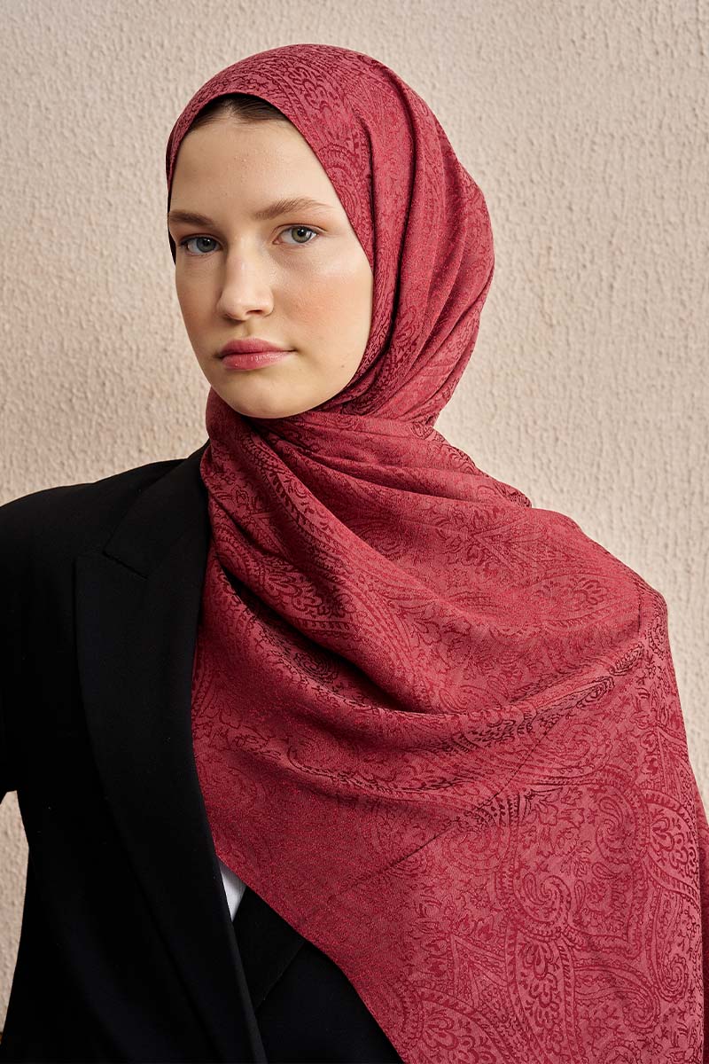 Çift Taraflı Etnik Desen Şal - Bordo